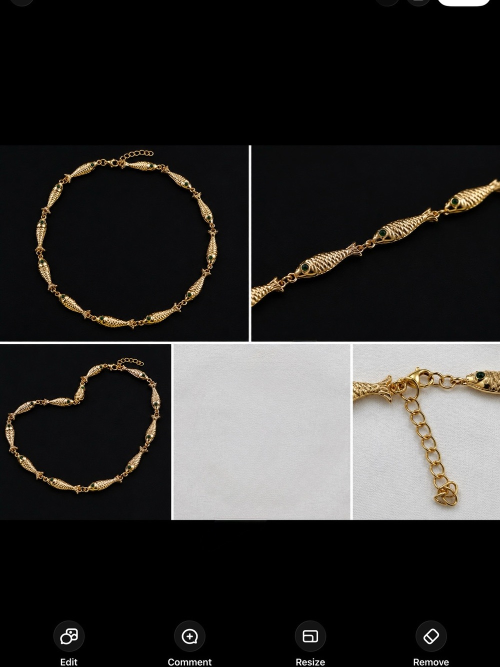 GO FISH Coastal NECKLACE Gold-Tone Fish Link with Green Accent NWOT - Picture 2 of 3